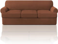 PrinceDeco T Cushion Sofa Slipcover 4 Pieces Sofa Covers for T Cushion Couch Soft Couch Cover (70"-88") Sofa Slip Cover Furniture Covers with 3 Individual T Shape Seat Covers Washable, Caramel