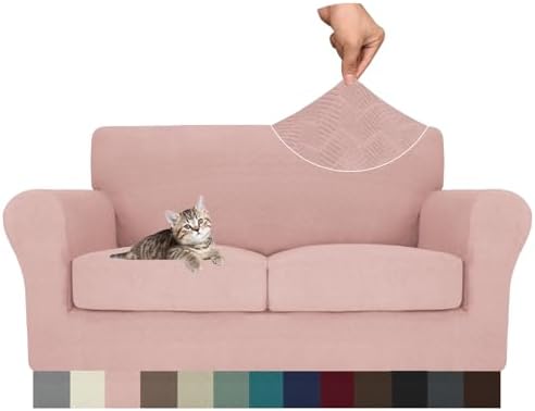 MAXIJIN 3 Piece Couch Covers for 2 Cushion Couch loveseat Cover, Stretch Love Seat Sofa Slipcovers for Dogs Pet, Thick Furniture Protector with 2 Seat Cushion (55"-69", Dusty Pink)