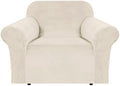 H.VERSAILTEX Stretch Velvet Armchair Cover Couch Covers 1 Cushion Chair Slipcover for Living Room Furniture Cover Crafted from Thick Comfy Rich Velour (Chair 31"-49", Ivory)