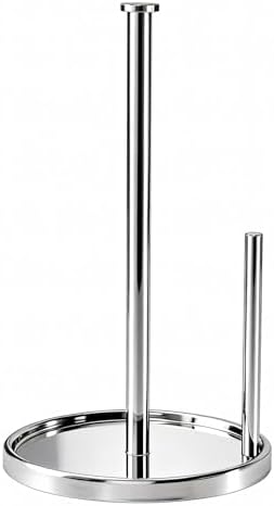 Paper Towel Holder Countertop, Standing Paper Roll Holder with Anti Slip Weighted Base, Stainless Steel Freestanding Paper Towel Holder for Kitchen, Chrome