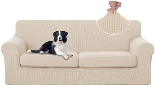 U-NICE HOME 3 Pieces Stretch Couch Cover Sofa Slipcover, Beige