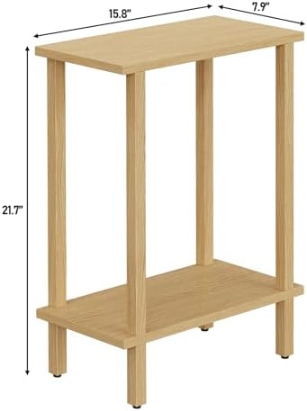 TUTOTAK Narrow Side Table, 2-Tier Small End Table for Couch