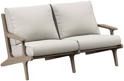 Modway Saratoga Teak Outdoor Patio Loveseat in Weathered Gray Pebble – 2 Seater Outdoor Couch with Weather-Resistant Cushions – Wooden Porch Loveseat