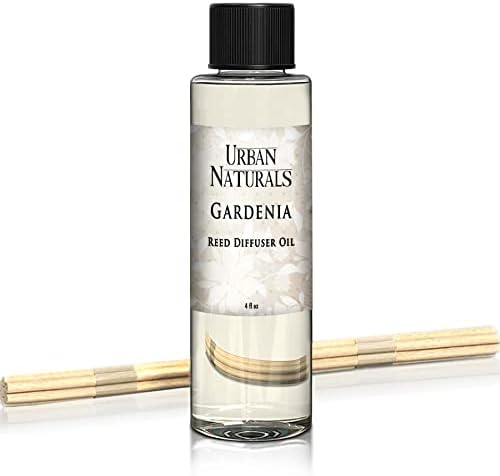 Urban Naturals Gardenia Scented Oil Reed Diffuser Refill | Includes a Free Set of Reed Sticks! Jasmine, Ylang Ylang, Tuberose & Amber Notes | 4 oz
