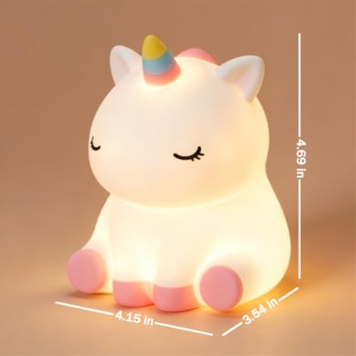 Rytinazzz Unicorn Night Light for Kids, Rechargeable Silicone Unicorn Lamp with Tap Control, 30-Min Auto-Off Timer, Soft Dimmable Nursery Bedside Light, Gifts for Girls