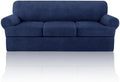 4 Piece T Cushion Sofa Slipcovers Stretch Couch Slip Cover for 3 Cushion Couch Sofa, Machine Washable for Living Room (Navy, 3 Cushions)