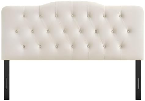 Modway Annabel Performance Velvet Adjustable King Headboard in Alabaster - Stain-Resistant Padded Headboard Only with Diamond Button Tufting and 7 Height-Adjustable Positions