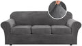 H.VERSAILTEX 4 Pieces Thick Velvet Sofa Covers Couch Covers for 3 Cushion Couch Sofa High Stretch Slipcovers Furniture Protector Form Fit Luxury Couch Cover for Dogs Width Up to 90 Inch(Sofa,Grey)