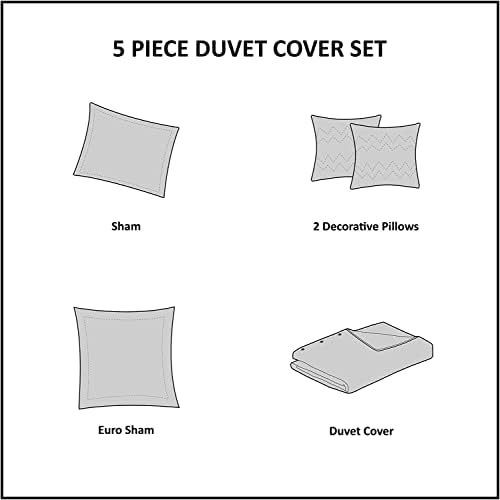 Intelligent Design Duvet Set 100% Cotton Jacquard, Tufts Accent, Shabby Chic All Season Cover for Comforter, Matching Shams, Decorative Pillows, Twin/Twin XL (68 in x 92 in), Charcoal 5 Piece
