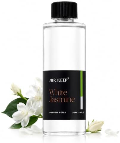 Airkeep White Jasime Reed Diffuser Refill – 6.76 fl oz – Premium Scented Oil for Home Aromatherapy – Long-Lasting Fragrance for Reed Diffusers – Perfect for Bathroom, Bedroom & Home Decor