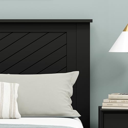 ComfIQ Serene Wood Panel Headboard with Chevron Scoring, Full, Black
