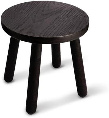 Round Solid Wooden Stool,Plant Stand,Step Stool,Black,11.8" H