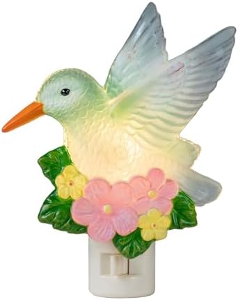 Novelty Lights LED Hummingbird Lamp with Flowers, Swivel Plug Night Light