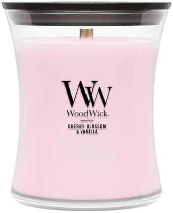 WoodWick Cherry Blossom & Vanilla Scented Candle, Crackling Wick, 9.7oz