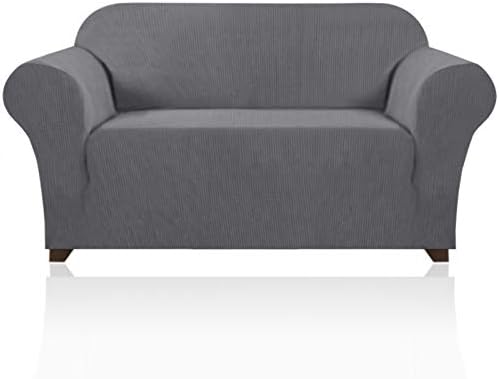 PrinceDeco Stretch Loveseat Sofa Cover Slipcover Couch Cover for 2 Cushion Sofa Washable Sofa Cover for Pets Friendly Furniture Protector Covers with Non Slip Bottom(Loveseat, Gray)