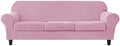 OBCREAT 4 Pieces Sofa Slipcover Stretch Velvet Sofa Covers for 3 Cushion Couch Soft Couch Cover with Elastic Bottom Non Slip Furniture Protector for Pets Kids (Pink, Large)