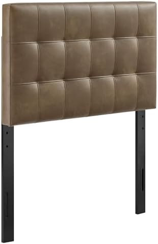 Modway Lily Faux Leather Twin Size Headboard with Biscuit Tufting in Mushroom - Vegan Leather Upholstery with Padded Design and 5 Height-Adjustable Mounts
