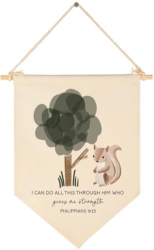 Woodland Animal Fox,I Can Do All This-Philippians 9:13-Flag Wall Decor Gift for Baby Girls Boys Kids-Canvas Hanging Pennant Banner Pennant Wall Sign Gift for Nursery Baby Room Playroom Bedroom