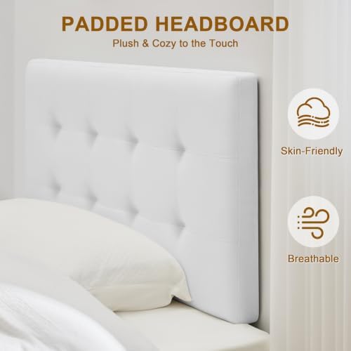 Linen Stitched Tufted Twin Headboard, Adjustable Height 37.2-46 in, White