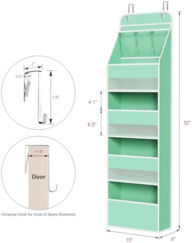 Univivi Fabric Over Door Hanging Organizer for Baby Nursery, Green, 5-Shelf