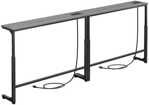 Kitstorack Narrow Sofa Table with Charging Station, 78.8" Behind Couch Table, Adjustable 24.4"-32.7" Height, Modular 2-piece Design for sectionals, entryways, Apartments, and Narrow Living Spaces