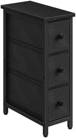 CHOEZON Narrow Side Table with 3 Fabric Drawers, Industrial Slim Bedside Table for Small Spaces, Bedroom, Living Room, Dormitory, Black TBZ09BB