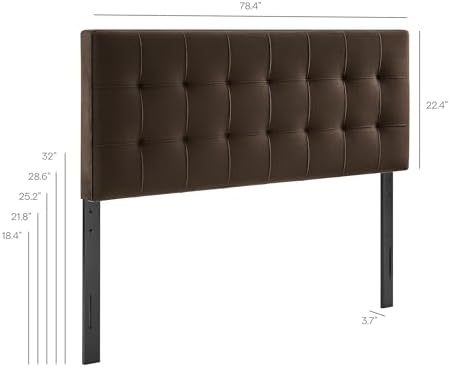 Modway Lily Performance Velvet King Size Headboard with Biscuit Tufting in Chocolate Brown - Stain-Resistant Upholstery with Padded Design and 5 Height-Adjustable Mounts