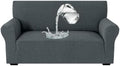 MAXIJIN Waterproof Loveseat Cover Couch Covers (55"-69"), Stretch Love Seat Sofa Slipcovers with Non Slip Elastic Bottom, Dog Pet Friendly Furniture Protector Washable (Medium, Dark Gray)