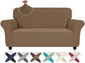 ZNSAYOTX Super Stretch Loveseat Covers (57"-70"), New Striped Love Seat Slipcover, Dogs Pet Friendly Anti-Slip Couch Protector Spandex Durable 2 Seater Fabric Sofa Cover (Light Coffee, Loveseat)