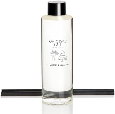 Chloefu LAN Balsam & Cedar Scented Oil Reéd Diffuser Refill 200ml/6.76 fl oz Natural Fragrances Oil - Best for Home Decoration, 0% Alcohol, Refreshing and Invigorating, Perfect for Christmas