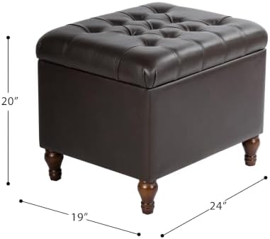 Spatial Order 24" Medium Tufted Storage Ottoman - Espresso Brown Faux Leather
