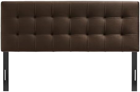 Modway Lily Performance Velvet Full Size Headboard with Biscuit Tufting in Chocolate Brown - Stain-Resistant Upholstery with Padded Design and 5 Height-Adjustable Mounts