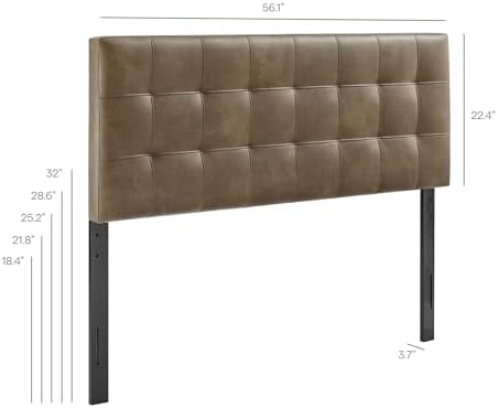 Modway Lily Vegan Leather Full Size Headboard with Biscuit Tufting in Mushroom - Vegan Leather Upholstery with Padded Design and 5 Height-Adjustable Mounts