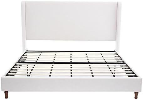 54" Tall Headboard King Upholstered Platform Bed Frame with Wingback, Modern Farmhouse Tufted Fabric Bed with Solid Wood Legs, No Box Spring Needed, Textured Ivory Canvas