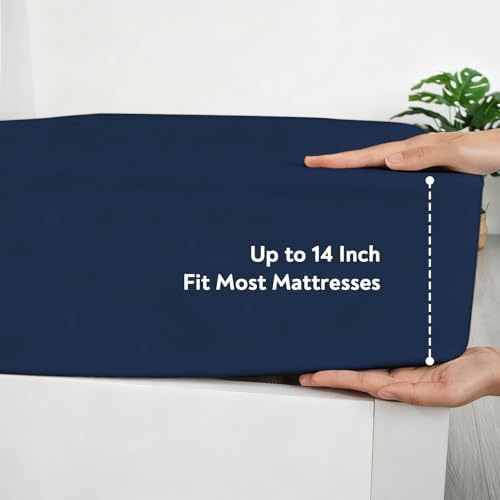 Twin Fitted Sheet Only, Soft & Cozy Twin Size Bed Sheets for Boy Kids Navy