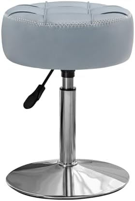 LUE BONA Height Adjustable Vanity Stool 15.8"-20.7", 360° Swivel Grayish Blue Faux Leather Chair, 300lb Capacity for Makeup Room, Bathroom
