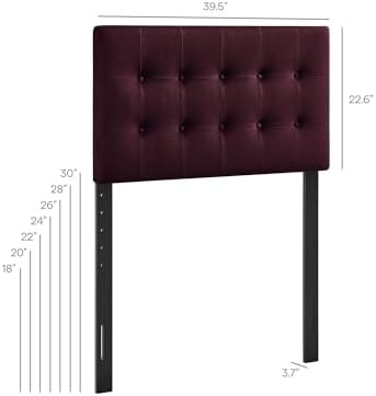 Modway Emily Twin Size Performance Velvet Headboard in Mulberry - Stain-Resistant Velvet Upholstery with Button Tufting and 7 Adjustable Height Positions