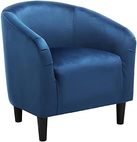 Yaheetech Small 25.5in Wide Velvet Barrel Accent Chair Bedroom, Pagoda Blue