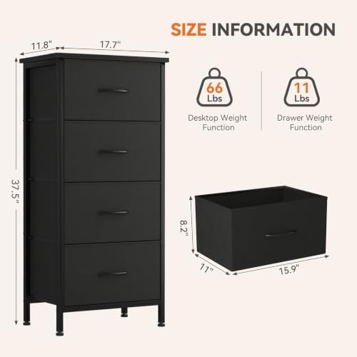 Sweetcrispy 4 Drawer Dresser, Tall Storage Cabinet for Bedroom and Closet