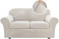 H.VERSAILTEX Real Velvet Plush 3 Piece Stretch Sofa Covers Couch Covers for 2 Cushion Couch Loveseat Covers Width Up to 72 Inch Thick Stay in Place (Medium Sofa, Oatmeal)