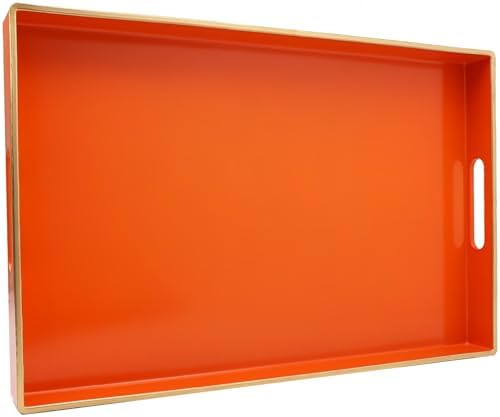 Spsyrine Orange Decorative Serving Tray with Handles, Elegant Plastic Coffee Table Tray for Ottoman, Living Room, Home Decor 15.6" X 10.2"