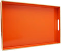 Spsyrine Orange Decorative Serving Tray with Handles, Elegant Plastic Coffee Table Tray for Ottoman, Living Room, Home Decor 15.6" X 10.2"