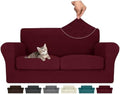 MAXIJIN 3 Piece Couch Covers for 2 Cushion Couch loveseat Cover, Stretch Love Seat Sofa Slipcovers for Dogs Pet, Thick Furniture Protector with 2 Seat Cushion (55"-69", Wine Red)