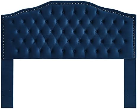 24KF Upholstered Button Tufted Queen Headboard with Nailhead Trim, Soft Velvet Fabric Headboard Queen/Full WM-6031-Q-NAVY