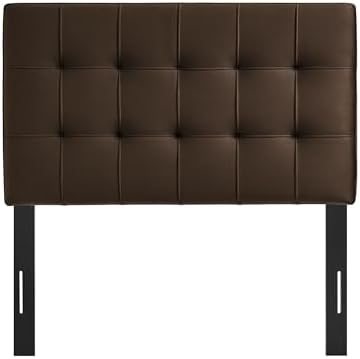 Modway Lily Twin Size Stain-Resistant Performance Velvet Headboard in Chocolate Brown - Velvet Upholstery with Button Tufting and 4 Adjustable Height Positions