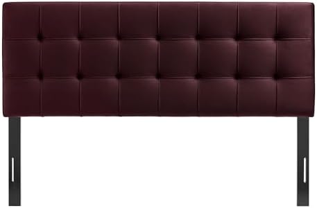 Modway Lily Performance Velvet Full Size Headboard with Biscuit Tufting in Mulberry - Stain-Resistant Upholstery with Padded Design and 5 Height-Adjustable Mounts