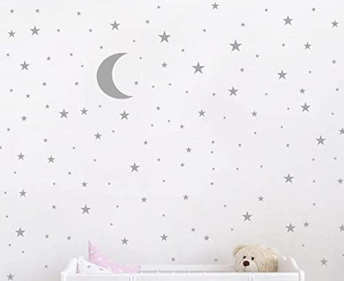 Moon and Stars Wall Decal Vinyl Sticker for Kids Boy Girls Baby Room Decoration Good Night Nursery Wall Decor Home House Bedroom Design YMX16 (Gray)