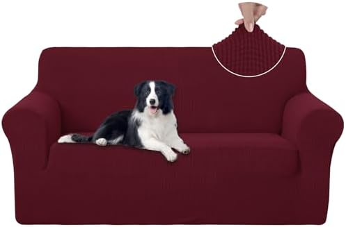 U-NICE HOME Oversized Stretch Loveseat Couch Cover, Burgundy