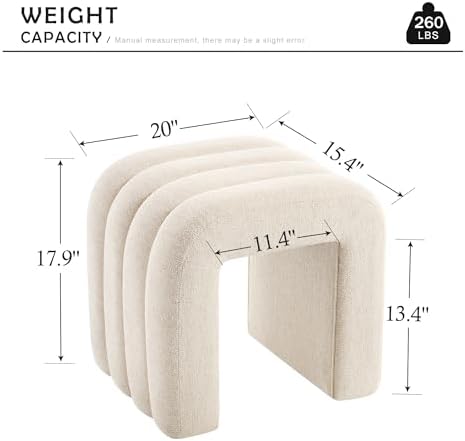 Beige Linen Ottoman Stool, Backless Vanity Stool, Footrest for Couch