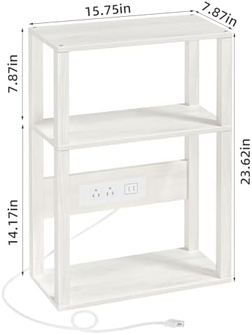 YUFAM 3-Tier Narrow Bedside Table with Charging Station, Skinny Nightstand